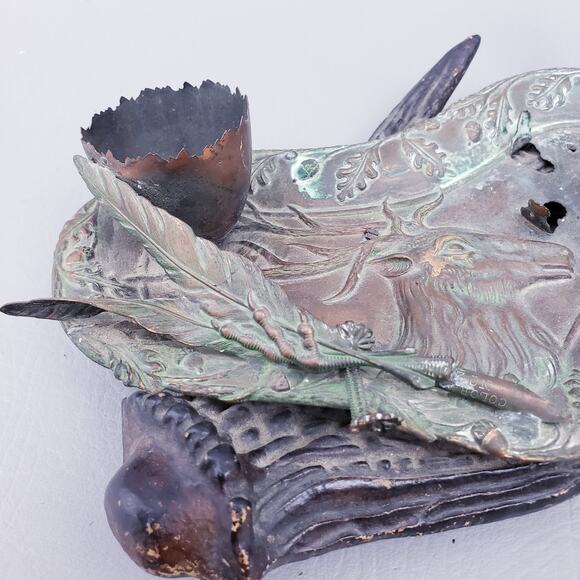 Vintage Copper Inkwell, Metal Inkwell, Outdoor Lovers, Deer Elk Stag Hunter Gift - Picture 9 of 10